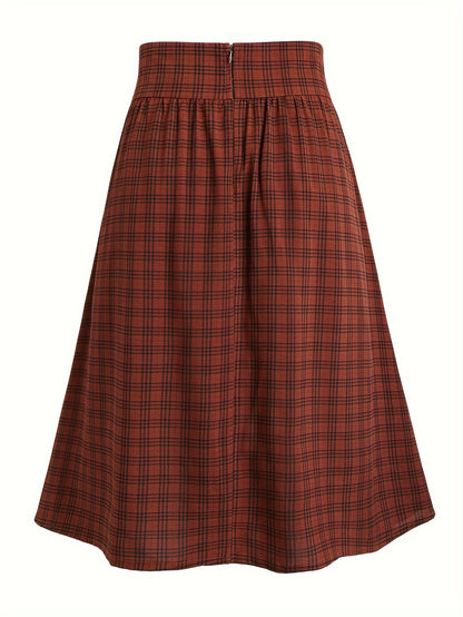 vlovelaw  Plus Size Plaid A-Line Skirt, Casual Skirt For Spring & Summer, Women's Plus Size Clothing