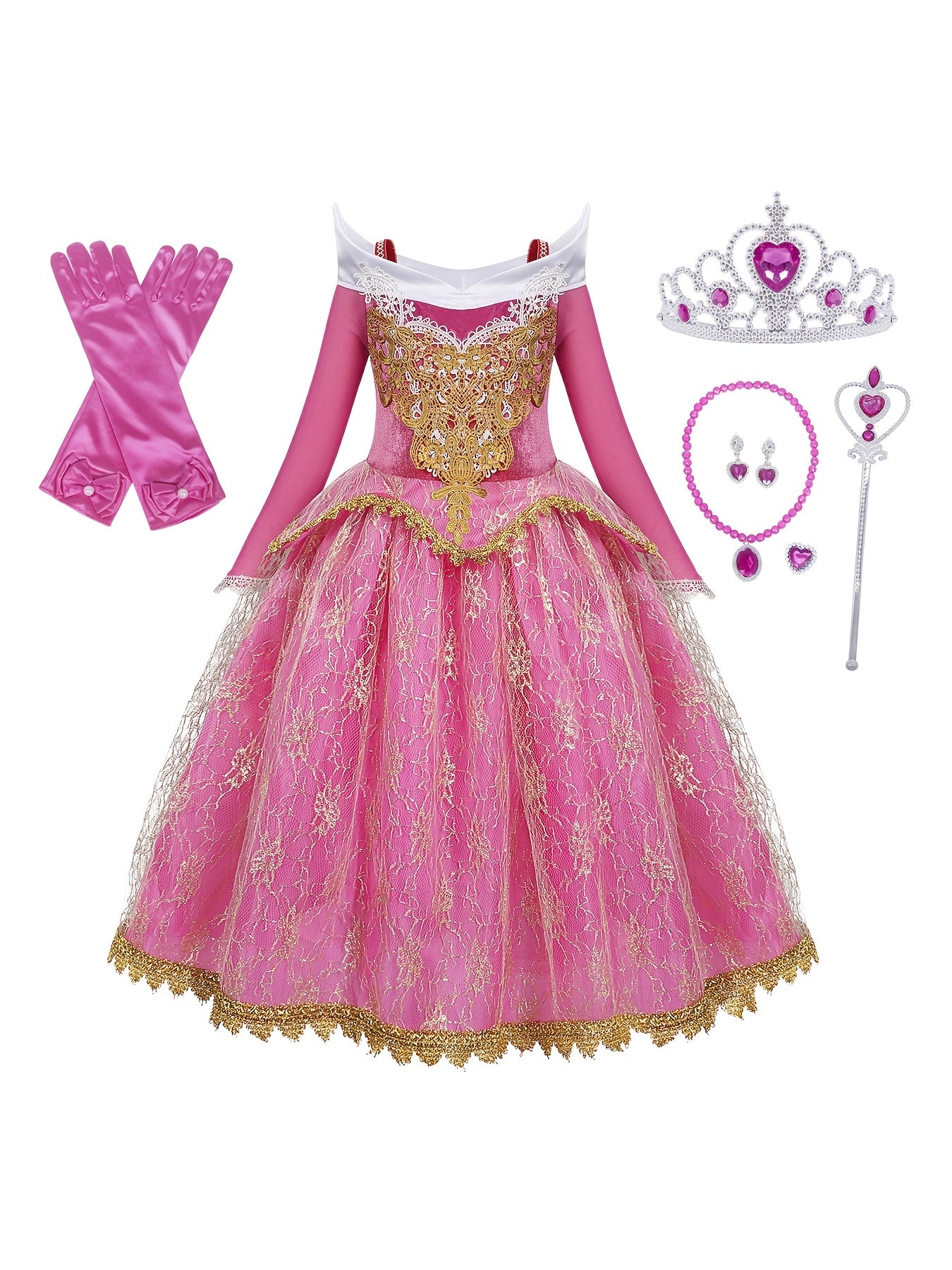 vlovelaw  Girls Long Sleeve Princess Dress Performance Dress Costume Dress Up Birthday Christmas Party Cosplay Outfit Accessories Included Set Kids Clothes