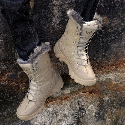 Men's Outdoor Warm Combat Boots Autumn And Winter Fleece Snow Boots, Comfortable And Breathable High Top Boots For Hiking, Mountaineering, Desert Travel