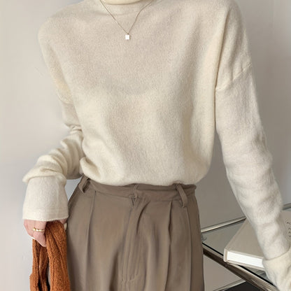 vlovelaw Solid Turtle Neck Pullover Sweater, Casual Long Sleeve Versatile Inner Wear Sweater, Women's Clothing