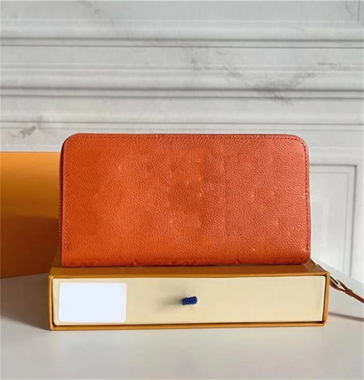 Top Designer Wallets Women Men Wallet Black Embossed Genuine Leather Wallet Single Zipper Ladies Long Purse High Quality Classic Check Flowers Wallet With Box