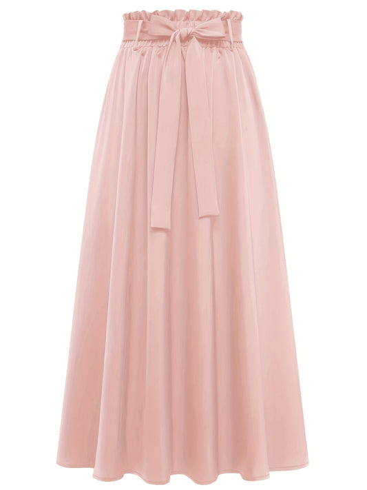 vlovelaw  Solid Belted Maxi Skirts, Elegant Pleated Versatile Skirts, Women's Clothing