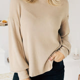 vlovelaw  Solid Ribbed Mock Neck T-Shirt, Casual Long Sleeve Top For Spring & Fall, Women's Clothing