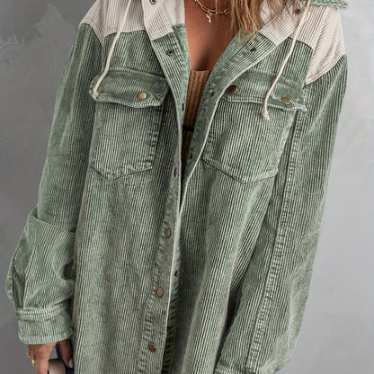 Color Block Long Sleeve Hooded Jacket, Casual Every Day Outerwear For Fall & Winter, Women's Clothing