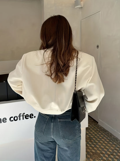 vlovelaw  Solid Button Front Jacket, Casual Long Sleeve Pocket Jacket, Women's Clothing