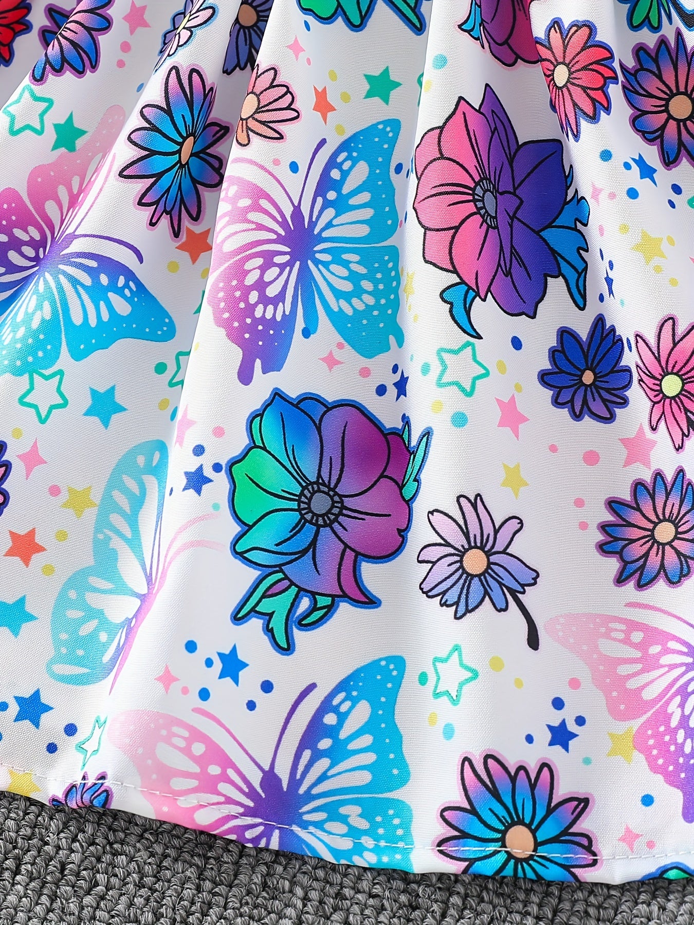 Girls Whimsical Butterfly Print Sundress - Perfect for Warm Weather, Flowy and Lightweight with Adjustable Bowknot Shoulder Ties for All-Day Cool Comfort - Cute and Trendy Design for the Modern Girl