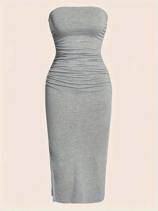 vlovelaw Ruched Solid Tube Dress, Casual Dress For Spring & Summer, Women's Clothing