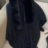 Tassel Cape Knit Sweater, Casual Open Front Solid Sweater, Women's Clothing