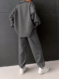 vlovelaw  Waffle Solid Two-piece Set, Button Front Long Sleeve Shirt & Elastic Waist Jogger Pants Outfits, Women's Clothing