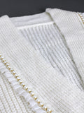 vlovelaw  Beaded Double Breasted Knit Cardigan, Casual Long Sleeve Crop Outwear, Women's Clothing