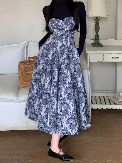 vlovelaw  Floral Print Swing Cami Dress, Elegant Sleeveless Spaghetti Strap Dress, Women's Clothing