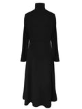 vlovelaw  High Neck Solid Midi Dress, Elegant Long Sleeve Daily Dress, Women's Clothing