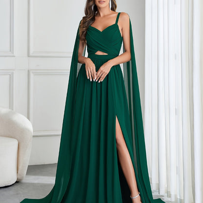 vlovelaw  Cut Out Spaghetti Strap Wedding Dress, Elegant Sleeveless Split Dress, Women's Clothing