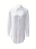 Split Button Front Shirt, Casual Long Sleeve Curved Hem Shirt, Women's Clothing