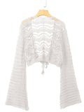 vlovelaw  vlovelaw  Crochet Cropped Knit Cardigan, Boho Flared Sleeve Solid Sweater, Women's Clothing