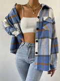 vlovelaw  Plaid Print Shacket Jacket, Casual Button Front Long Sleeve Outerwear, Women's Clothing