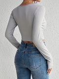 vlovelaw  Solid Crew Neck Crop T-Shirt, Casual Long Sleeve Top For Spring & Fall, Women's Clothing