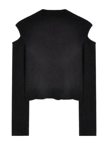 Solid Mock Neck Knitted Top, Casual Cold Shoulder Long Sleeve Slim Sweater, Women's Clothing