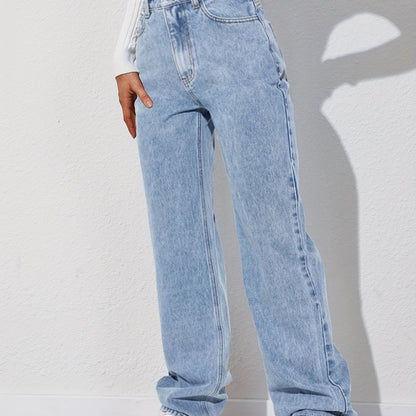 vlovelaw Light Blue Versatile Straight Jeans, Loose Fit Slash Pockets Baggy Denim Pants, Women's Denim Jeans & Clothing