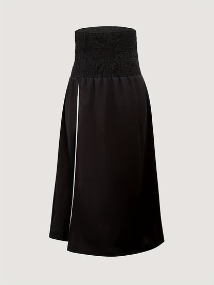 Solid Split Hem Shirred Skirt, Casual Skirt For Spring & Summer, Women's Clothing