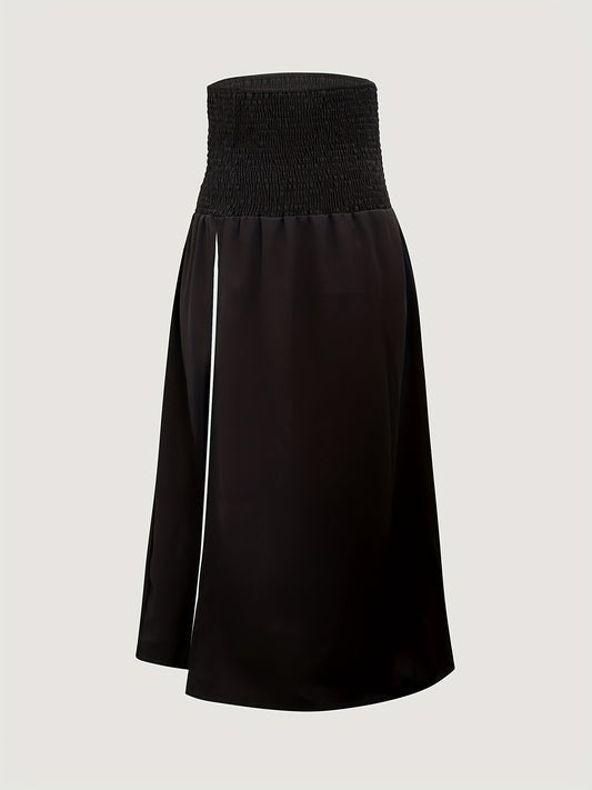Solid Split Hem Shirred Skirt, Casual Skirt For Spring & Summer, Women's Clothing