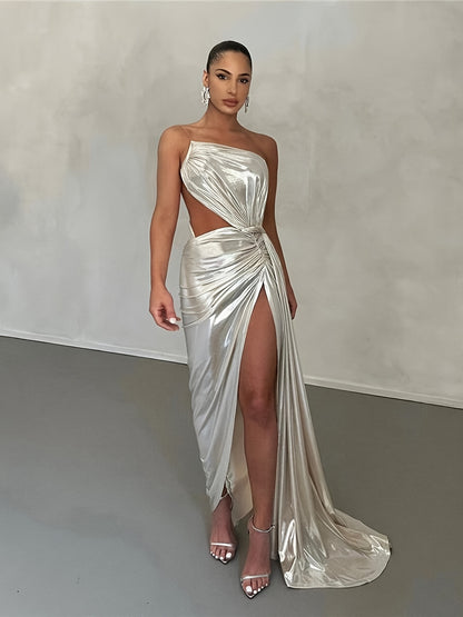 Asymmetrical Bodycon Dress, Sexy Sleeveless Maxi Party Club Dress, Women's Clothing