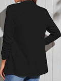 Ruched Open Front Blazer, Casual Solid Versatile Work Office Outerwear, Women's Clothing
