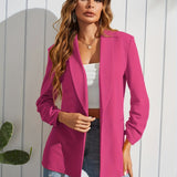 vlovelaw  Solid Open Front Blazer, Casual Lapel Long Sleeve Blazer For Office & Work, Women's Clothing