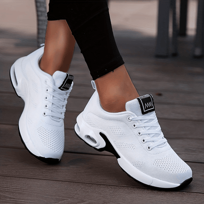 vlovelaw  Women's Air Cushion Sneakers, Flying Woven Shock Absorbing Running Shoes, Lace Up Comfortable Outdoor Sports Shoes