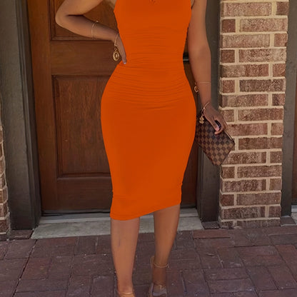vlovelaw Bodycon Crew Neck Dress, Casual Sleeveless Tank Dress For Spring & Summer, Women's Clothing