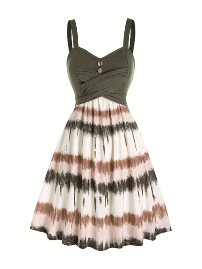 vlovelaw  Tie Dye Print Fake Button Dress, Casual Sleeveless Backless For Summer, Women's Clothing