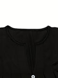 vlovelaw  Button Front Notch Neck Dress, Casual Pleated Long Sleeve Dress, Women's Clothing