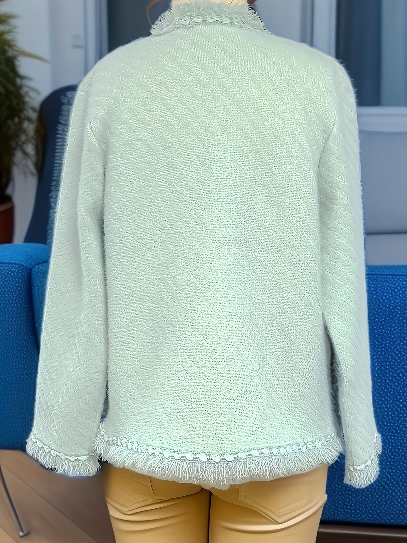 vlovelaw Solid Button Front Tassel Cardigan, Elegant Long Sleeve Drop Shoulder Outwear, Women's Clothing