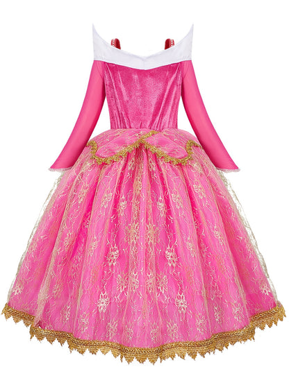 vlovelaw  Girls Long Sleeve Princess Dress Performance Dress Costume Dress Up Birthday Christmas Party Cosplay Outfit Accessories Included Set Kids Clothes