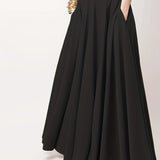 vlovelaw Pleated Long Skirt, Loose Casual Skirt For Spring & Summer, Women's Clothing