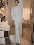 vlovelaw  Solid Cut Out Asymmetric Bodycon Dress, Elegant Long Sleeve Dress, Women's Clothing