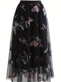 vlovelaw  Butterfly Embroidered Midi Dress, Elastic Waist Vacation Casual Dress For Spring & Fall, Women's Clothing