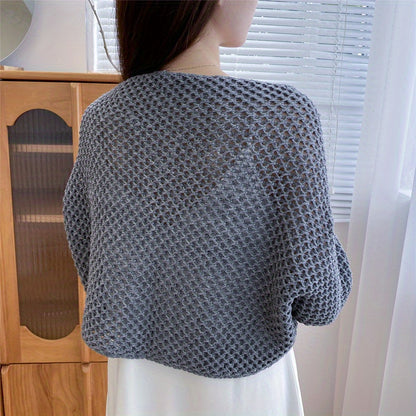 vlovelaw  Elegant Honeycomb Hollow Shawl Stylish Knitted Breathable Warm Wrap Thin Breathable Loose Long Sleeves Cape Decorative Cardigan For Women