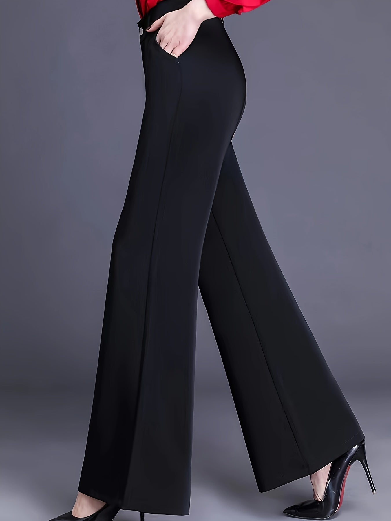 vlovelaw  Solid Color Wide Leg Pants, Casual High Waist Loose Pants, Women's Clothing