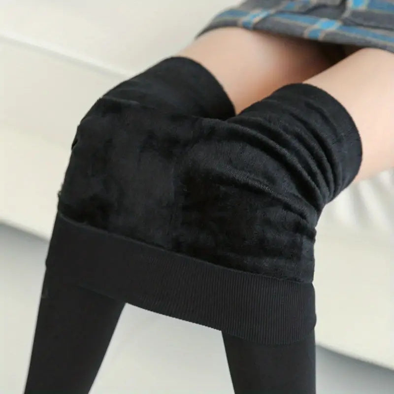 Plush Lined Trample Feet Socks, Opaque High Waisted Thermal Footless Leggings Pants, Women's Stockings & Hosiery