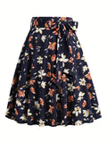 vlovelaw  Polka Dot Print Pleated Skirts, Vintage Bow Flare Skirts For Spring & Summer, Women's Clothing