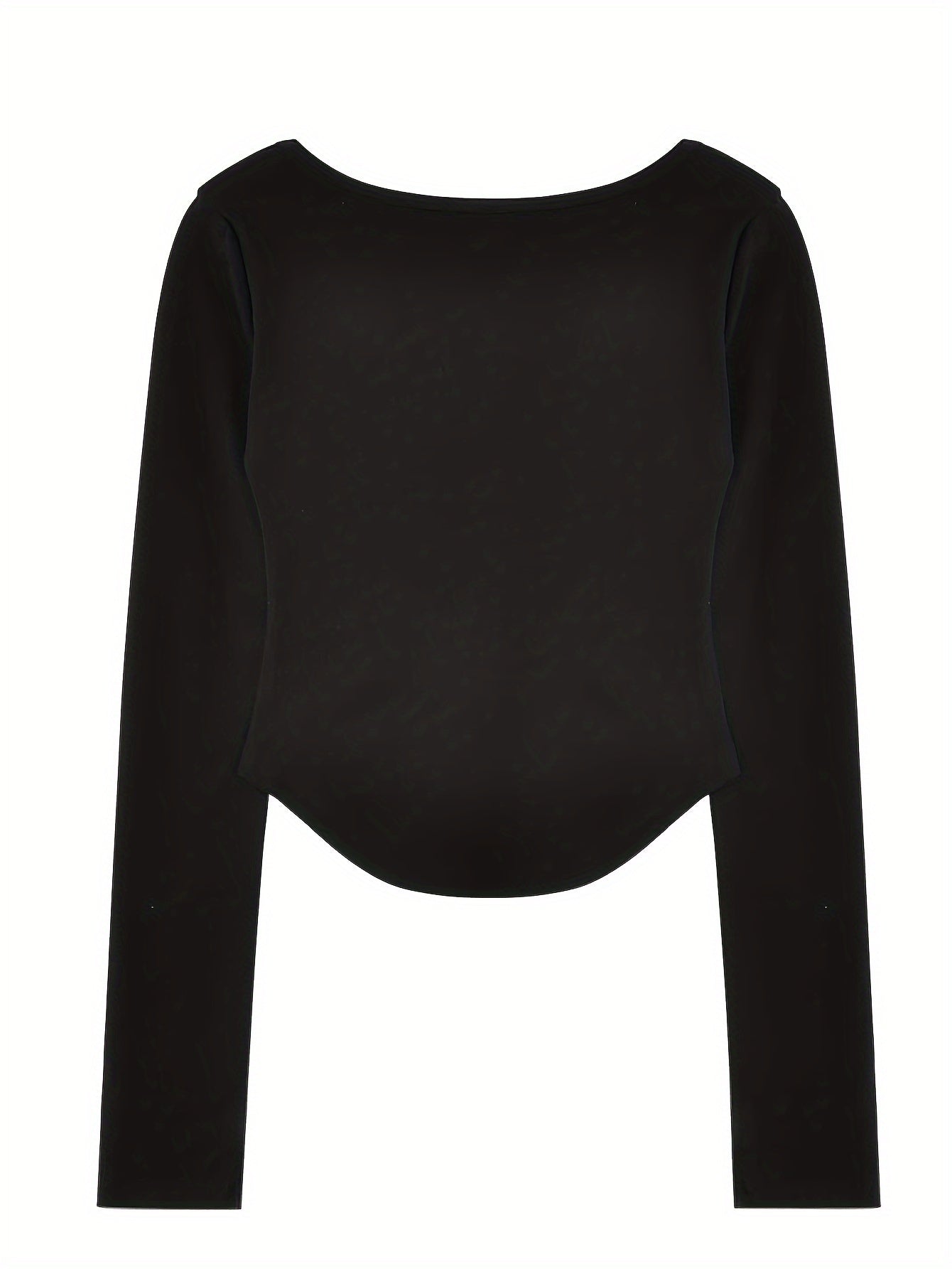 vlovelaw Solid Square Neck Curved Hem T-Shirt, Versatile Long Sleeve T-Shirt For Spring & Fall, Women's Clothing