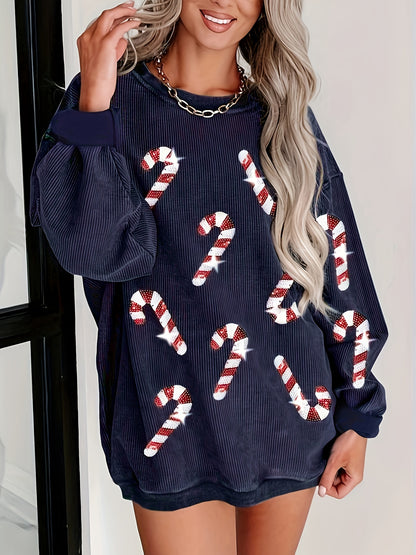 Sparkling Sequin Christmas Crew Neck Sweatshirt for Women - Casual Long Sleeve Pullover, Polyester, Machine Washable
