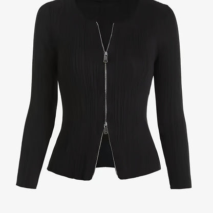 vlovelaw  V-neck Laple Zip Cardigans, Casual Slim Long Sleeve Fall Winter Knit Cardigan, Women's Clothing