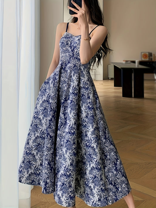 vlovelaw  Floral Print Swing Cami Dress, Elegant Sleeveless Spaghetti Strap Dress, Women's Clothing