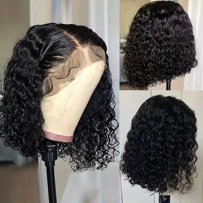 Curly Short Bob Lace Front Human Hair Wigs For Women Depp Wave 13x4 HD Transparent Lace Frontal Wig Closure Swiss Lace Wig Water Wave Glueless Pre Plucked 10 12 14 16 Inches Blunt Cut Bob 180%