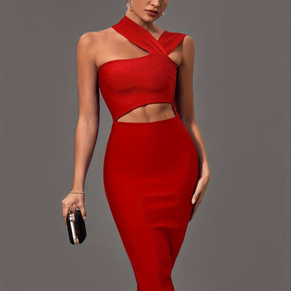 vlovelaw  Cut Out Asymmetrical Dress, Sexy Bodycon Sleeveless Dress, Women's Clothing
