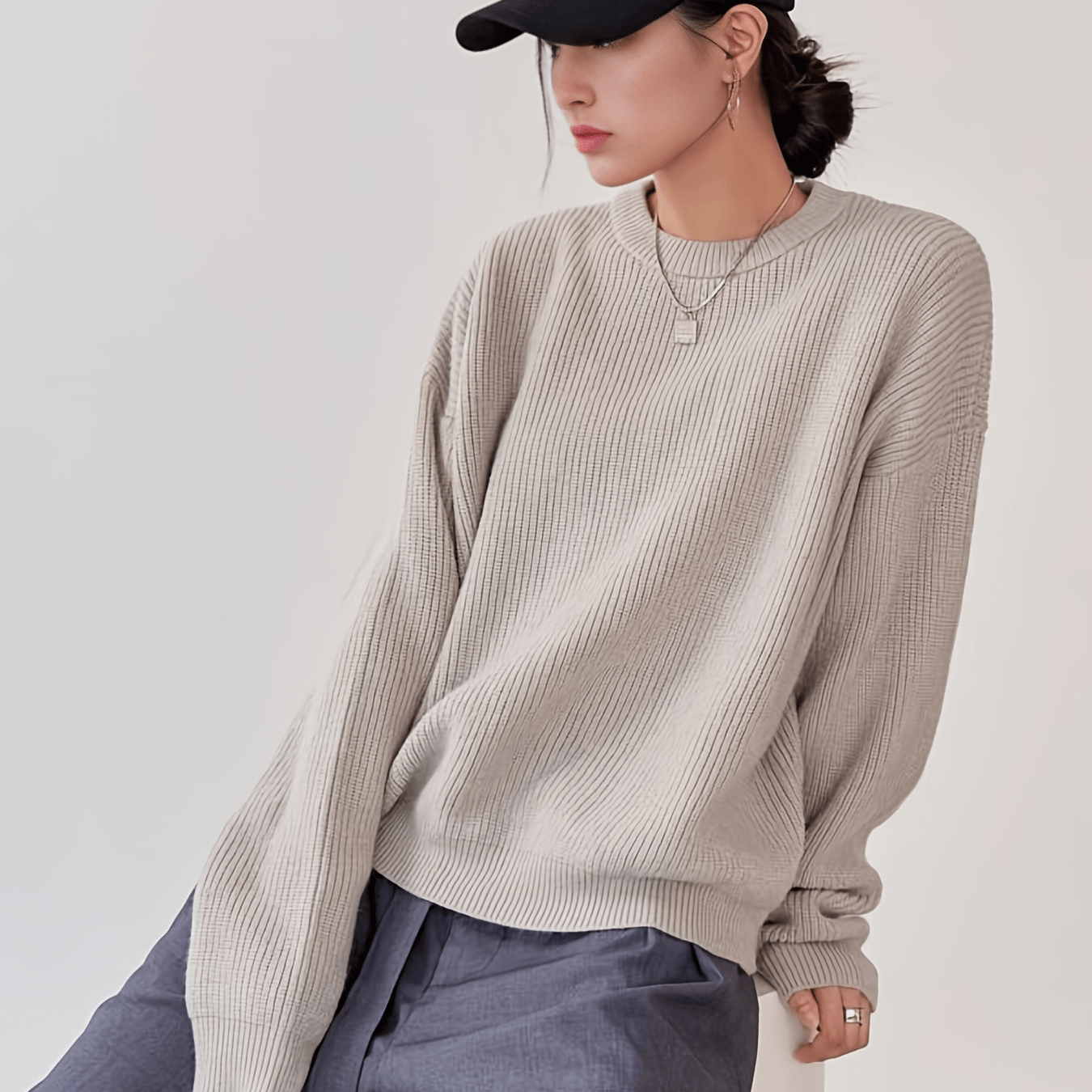 vlovelaw  Solid Ribbed Sweater, Casual Crew Neck Long Sleeve Sweater, Casual Tops For Fall & Winter, Women's Clothing