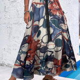 vlovelaw  Floral Print Maxi Skirt, Boho Holiday Beach High Waist Elastic Drawstring Skirt, Women's Clothing