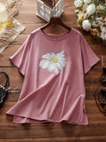 Plus Size Casual Top, Women's Plus Flower Print Short Sleeve Round Neck T-shirt